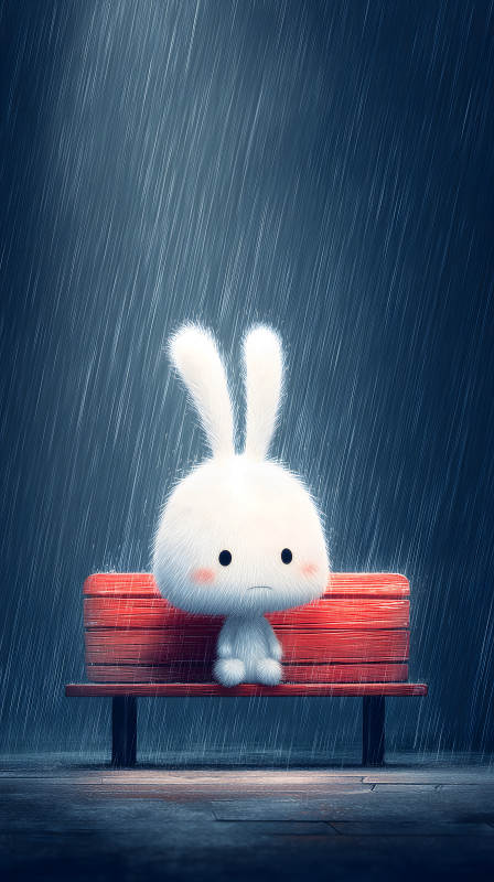 雨中独自等待的兔子图片