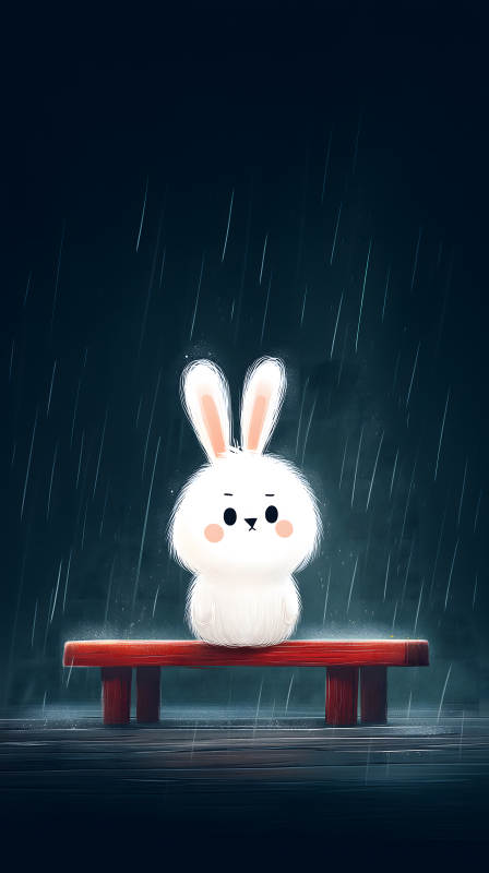 雨夜里的小白兔图片
