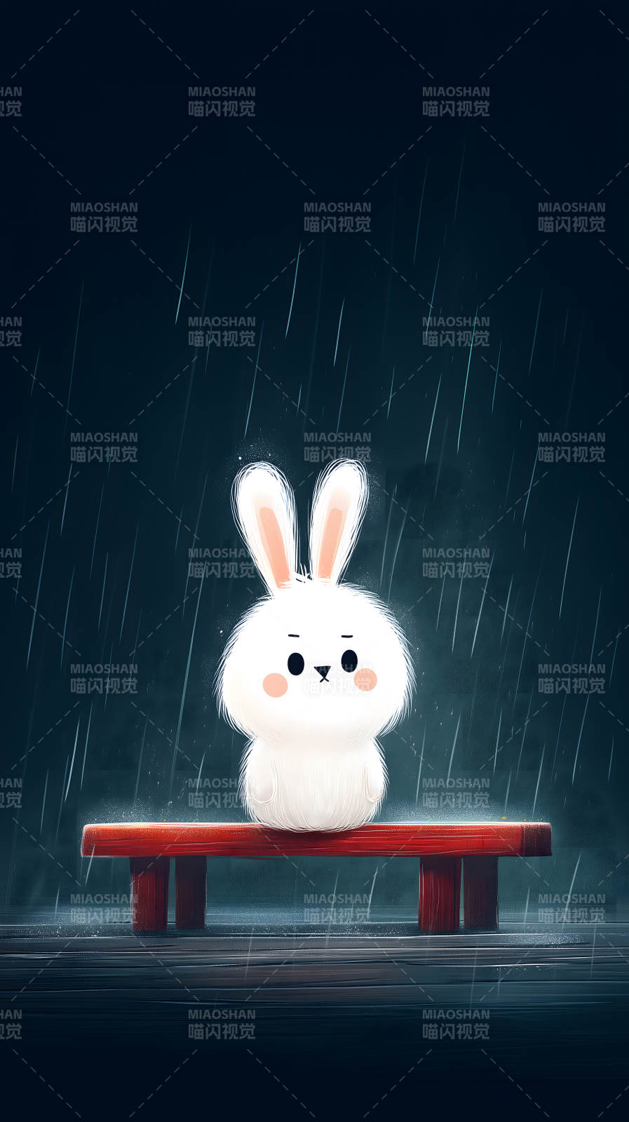 雨夜里的小白兔图片