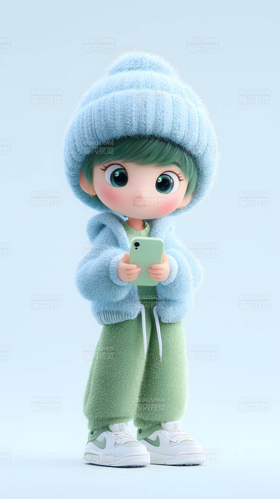 穿着毛茸茸衣物的可爱卡通女孩图片