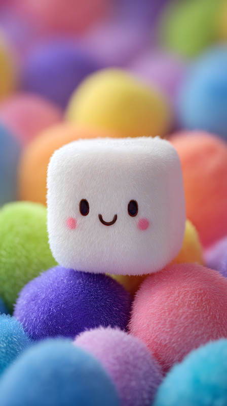 毛绒球上的可爱棉花糖图片