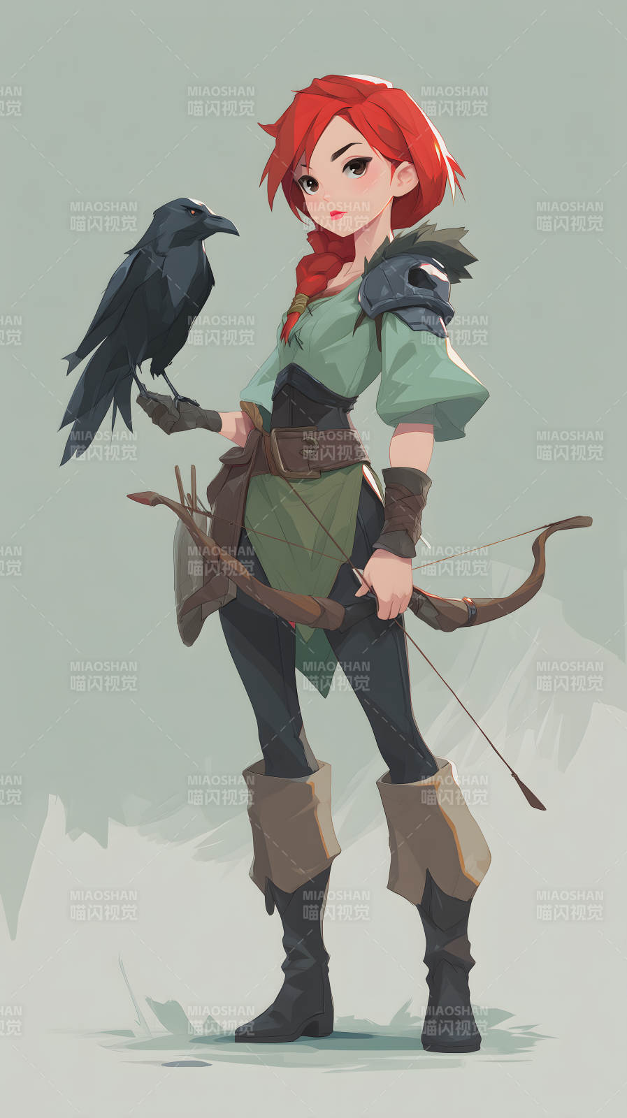 红发女弓箭手与乌鸦图片