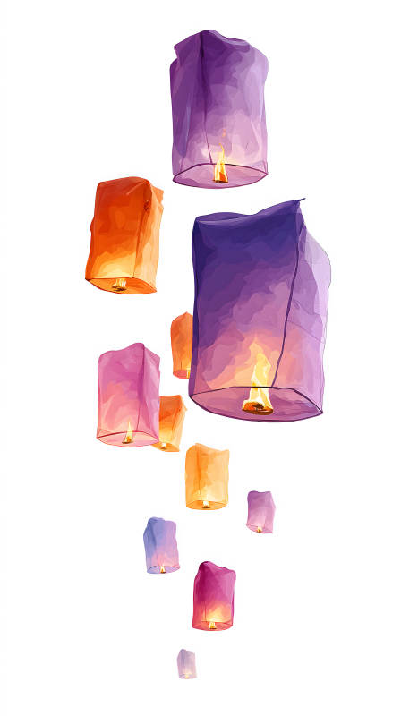 彩色孔明灯空中飞舞图片