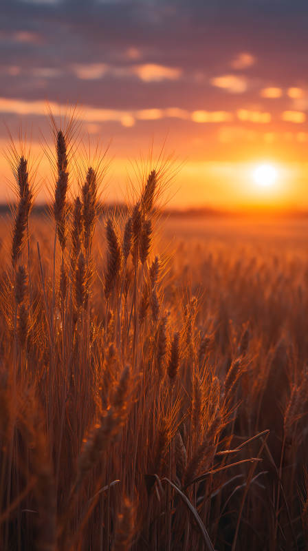 麦浪金黄夕阳西下图片