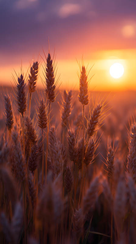 金色的麦田与落日余晖图片