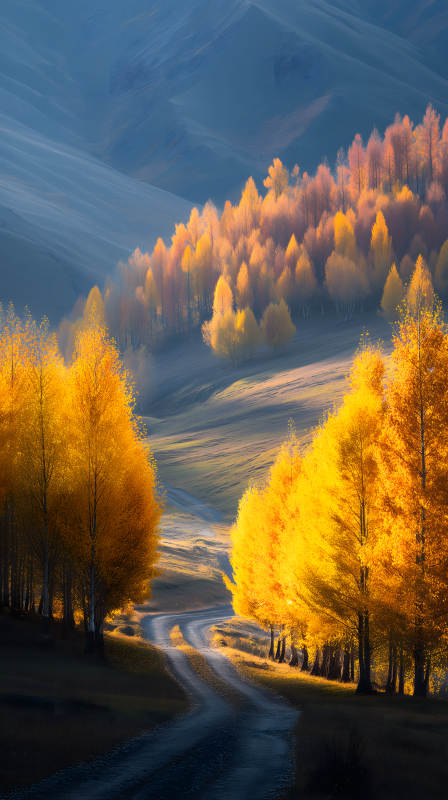 秋日山谷金色之路图片