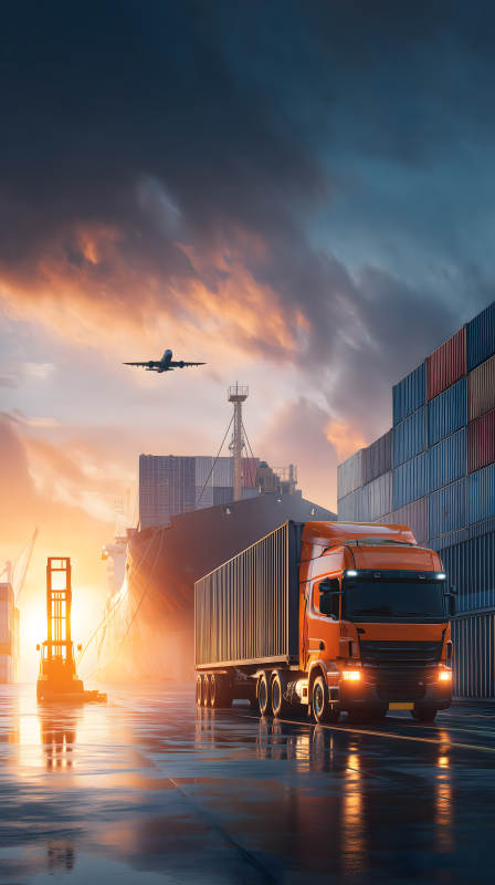 夕阳港口货运场景图片