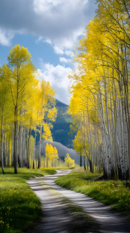 秋日金黄白杨林间小路图片