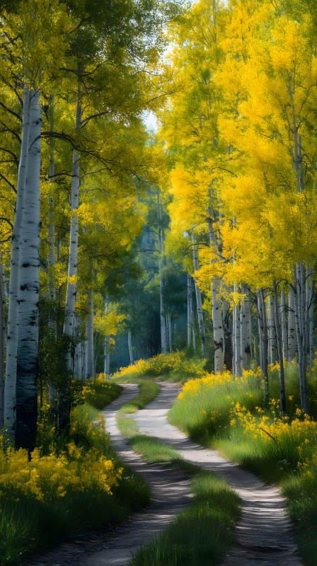 秋日金黄白杨林小路图片