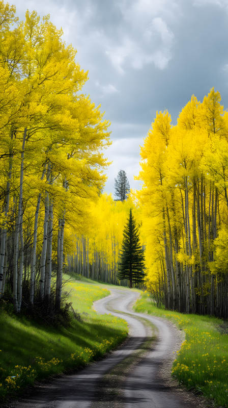 秋日金黄的林间小路图片