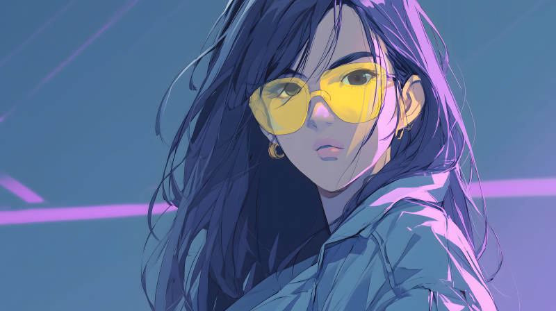 紫色夜幕下的时尚女孩图片