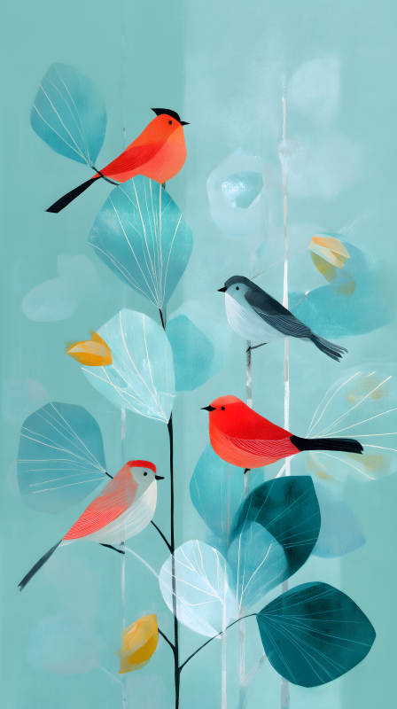 静谧的鸟儿与树叶图片