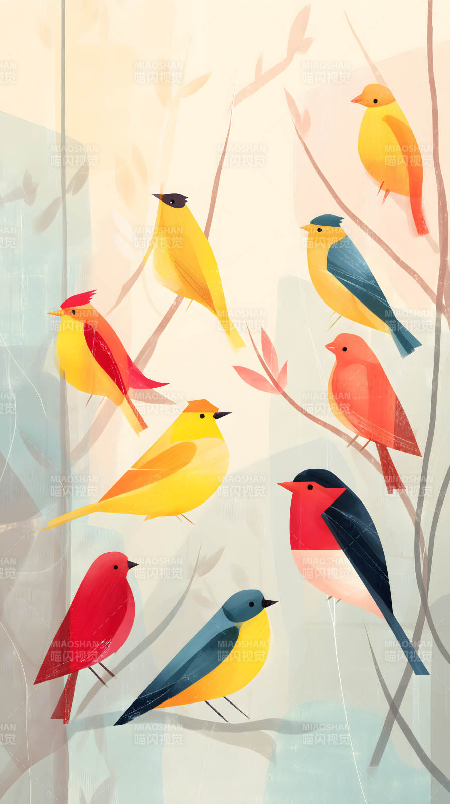 枝头上的多彩小鸟图片