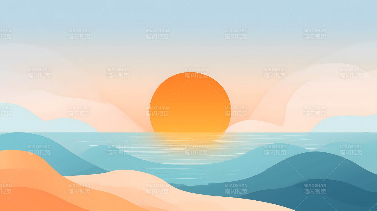 平静的海边日落景象图片