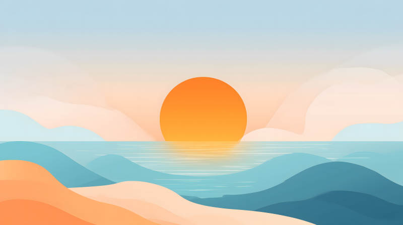 平静的海边日落景象图片