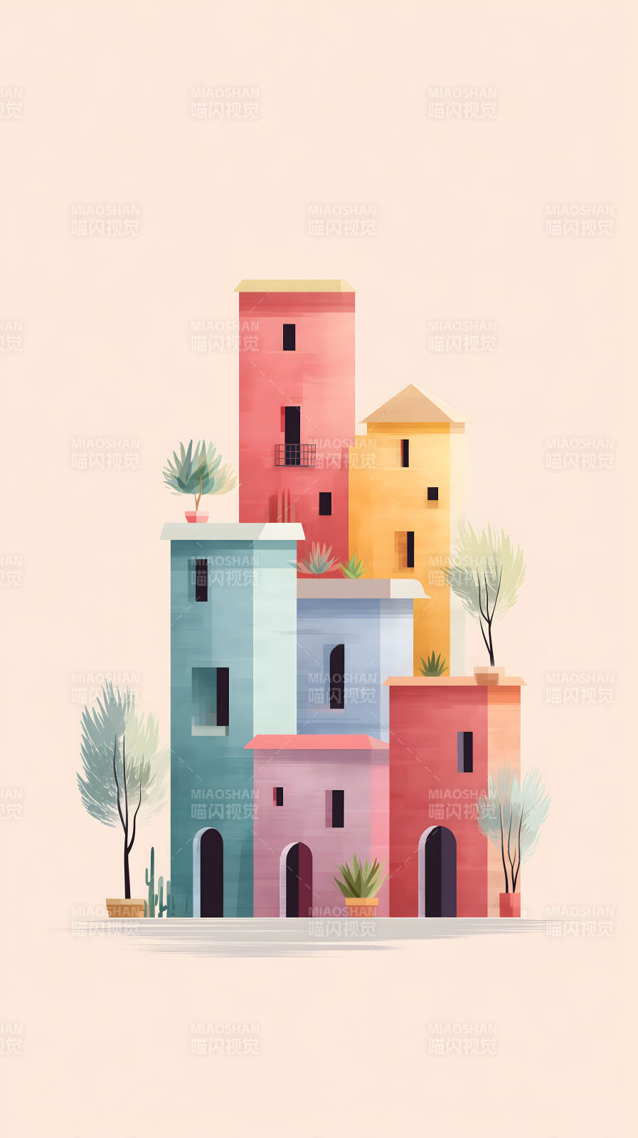 地中海风格彩色建筑群图片