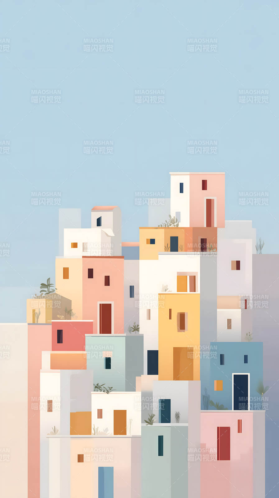 地中海风格的彩色建筑群图片