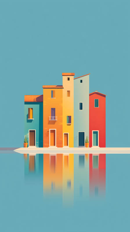 彩色房屋倒影的美丽画面图片
