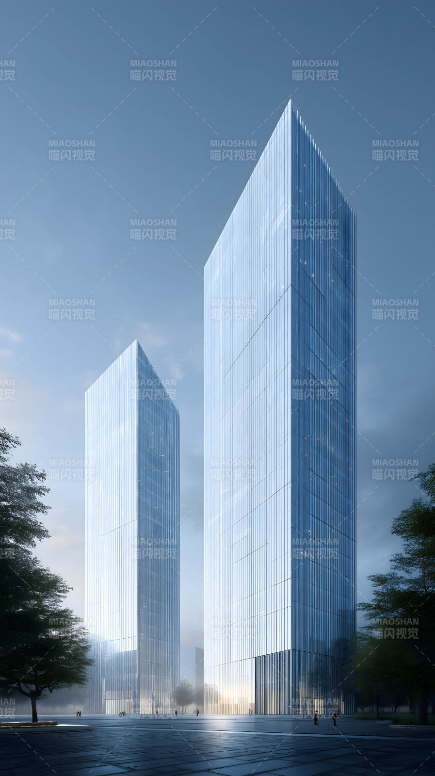 现代都市双塔建筑景观图片