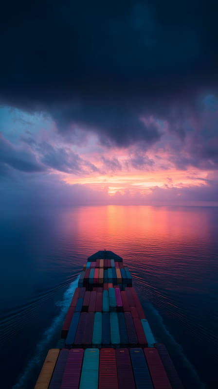 日落时分的货轮航行图片