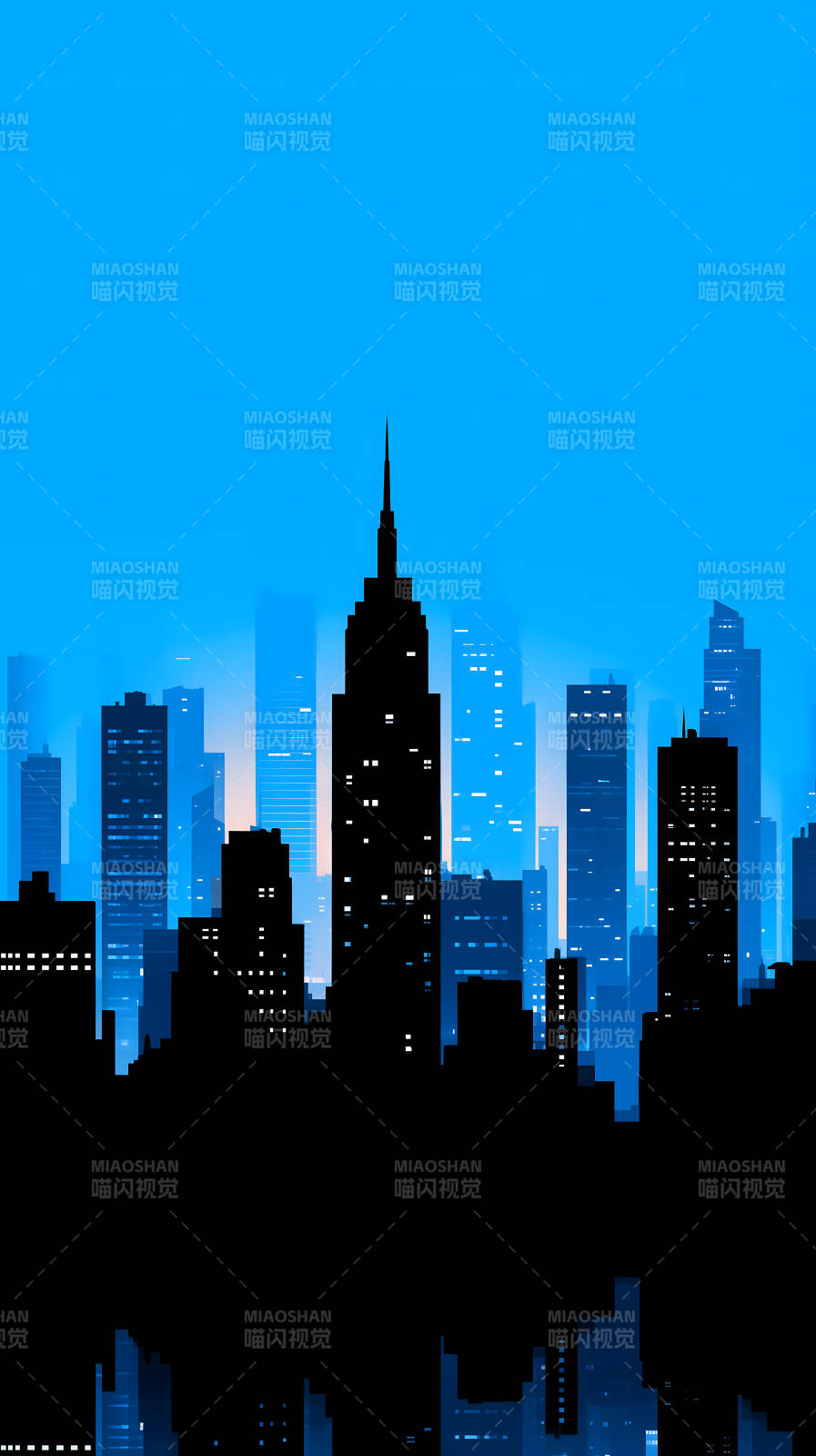 蓝色夜幕下的都市剪影图片