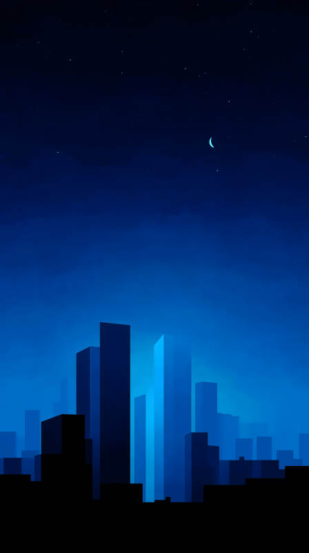 深蓝夜色中的城市剪影图片