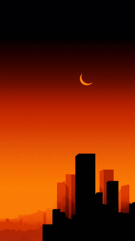 火烧云下的城市剪影图片