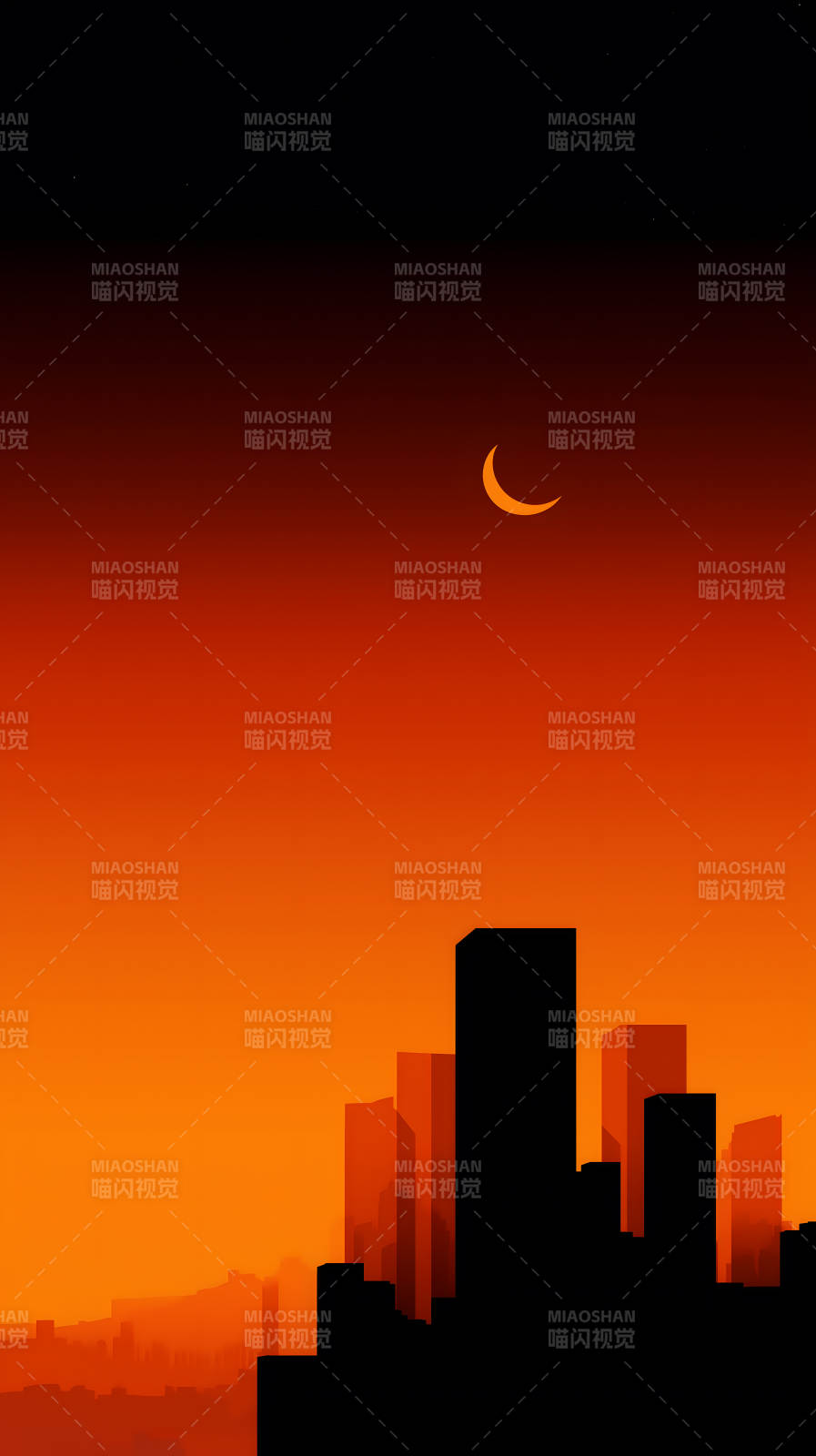 火烧云下的城市剪影图片