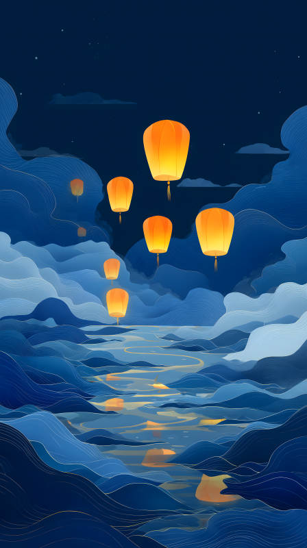 夜空飞舞的孔明灯图片