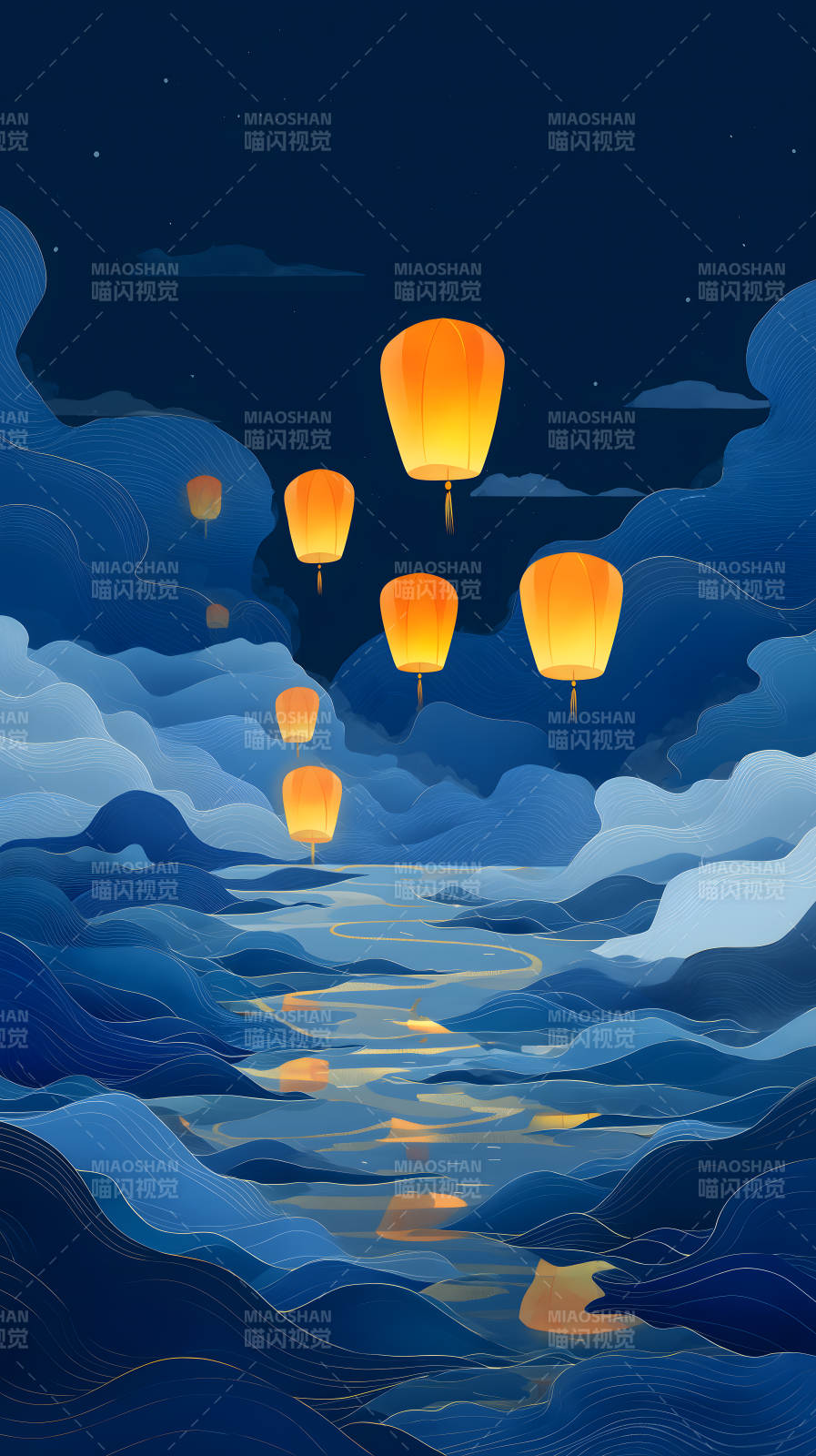 夜空飞舞的孔明灯图片