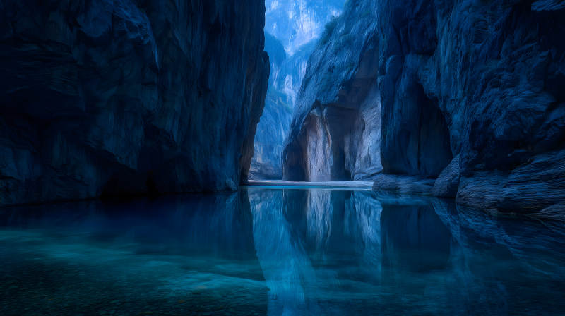 幽蓝峡谷的宁静倒影图片