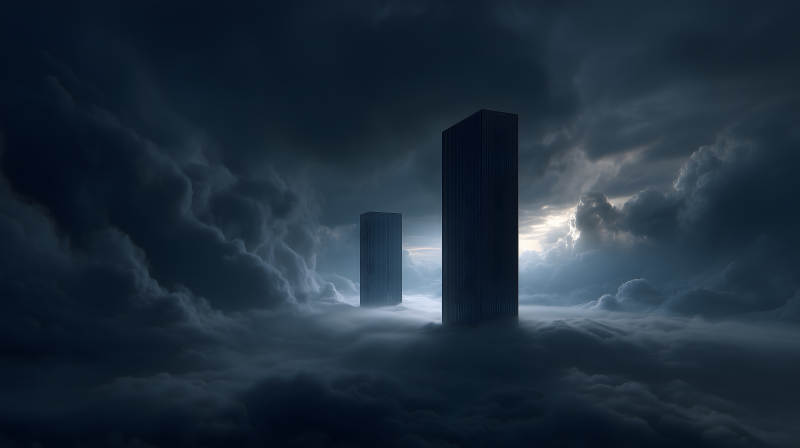 云端两座神秘高塔图片