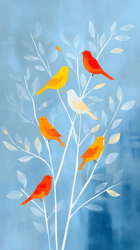 栖息枝头的五彩小鸟图片