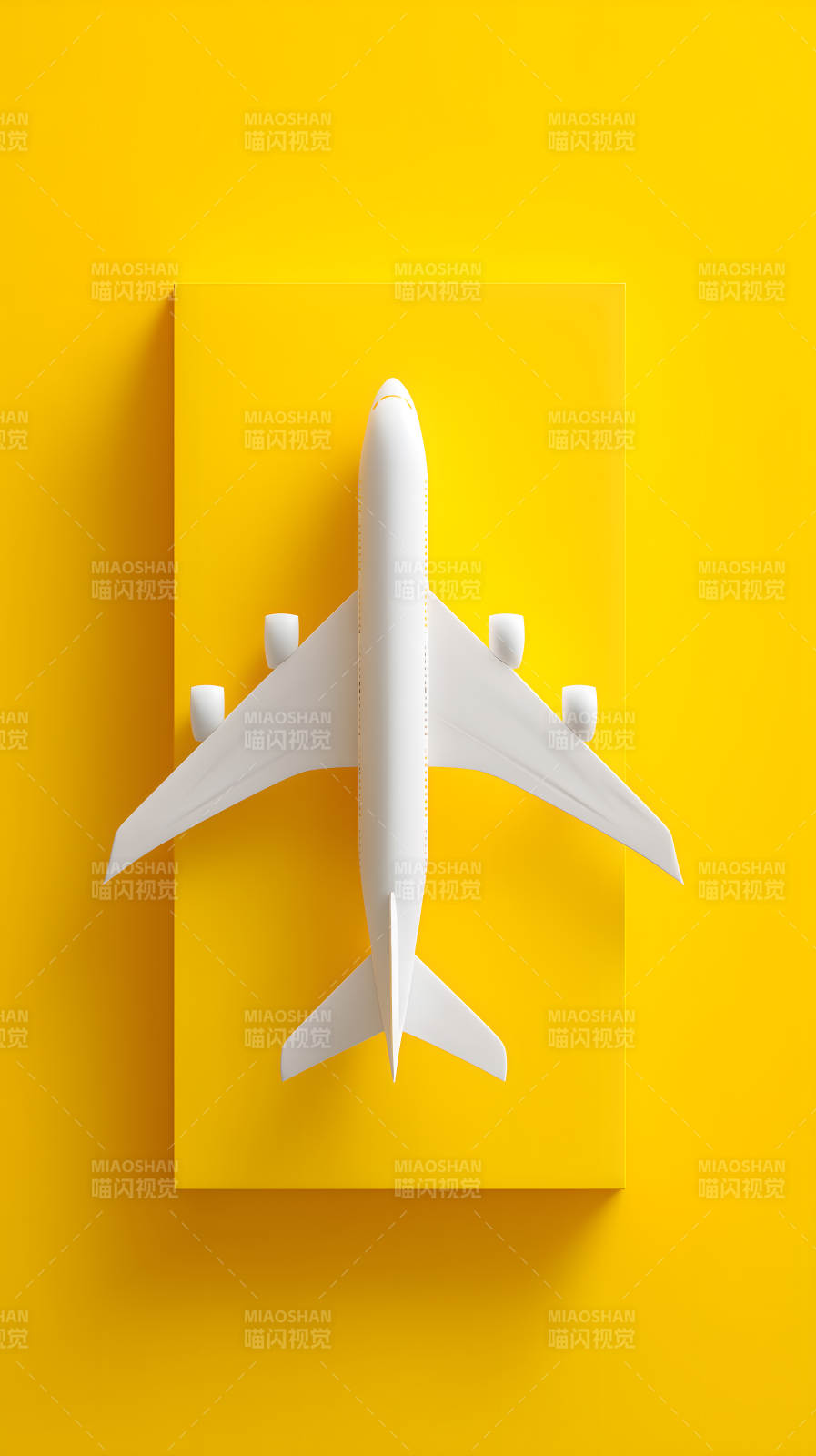 明黄色背景上的白色飞机模型图片