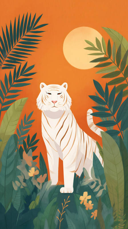 丛林落日下的白虎图片