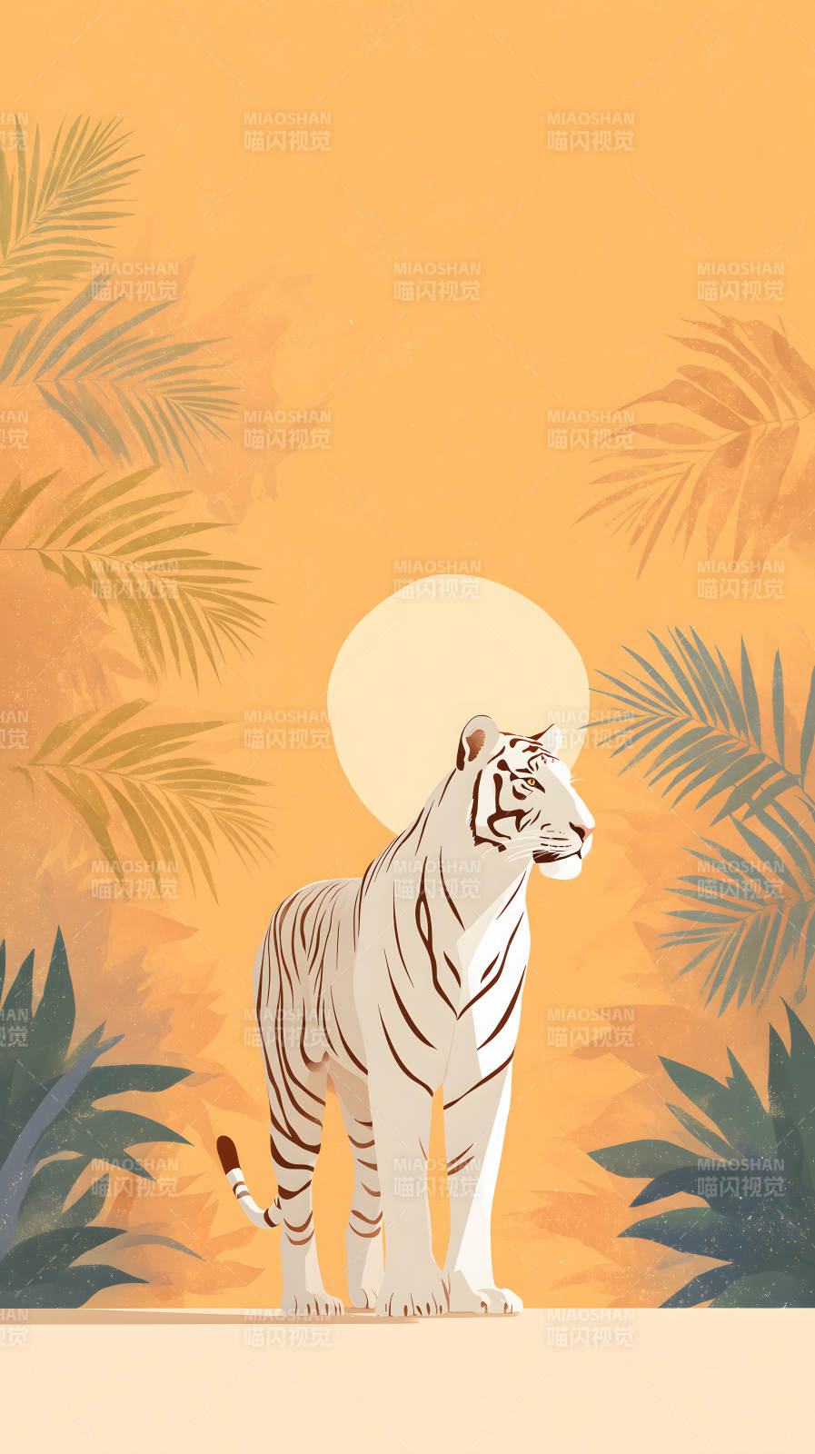 落日余晖下的白虎图片