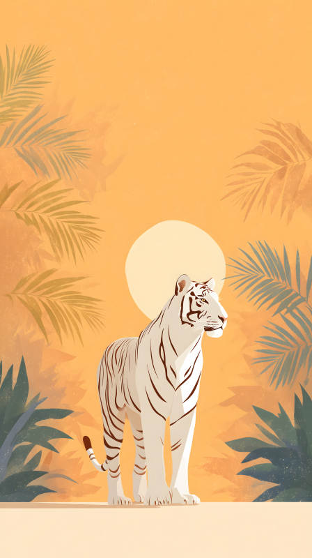 落日余晖下的白虎图片