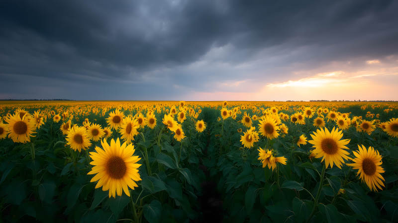 暴风雨来临前的向日葵田图片