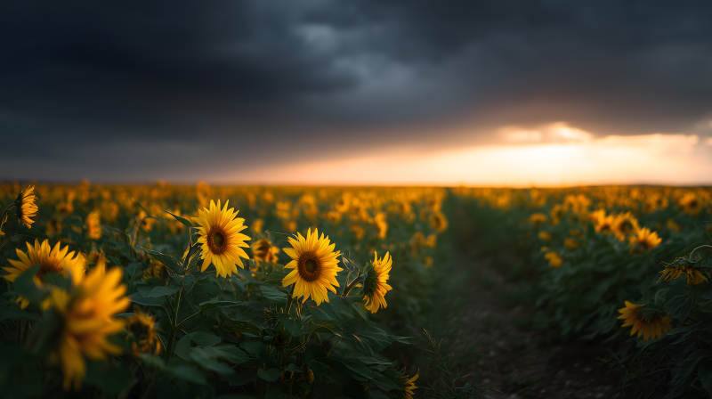 日落下的向日葵田野图片