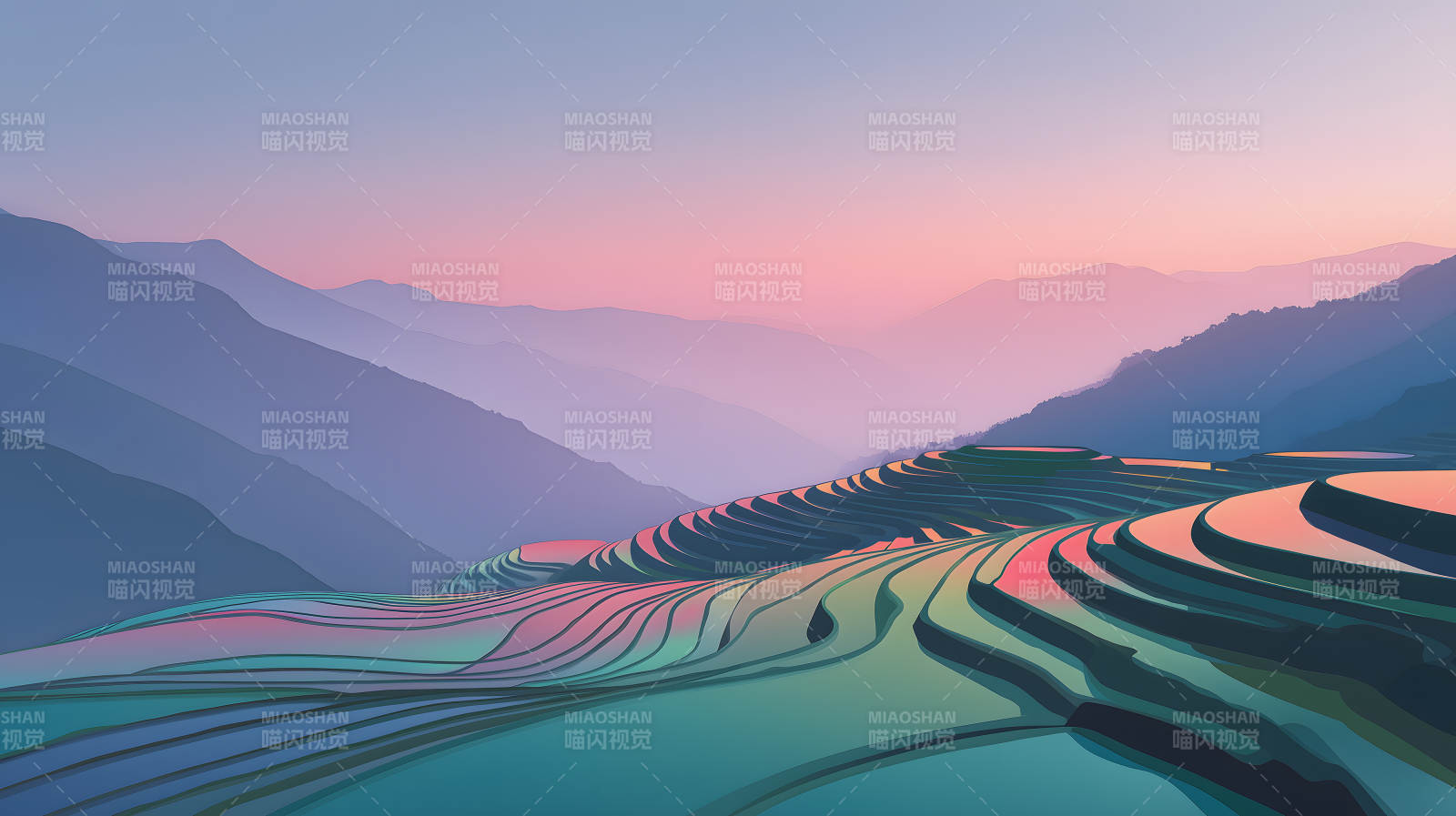 梦幻梯田日出美景图片