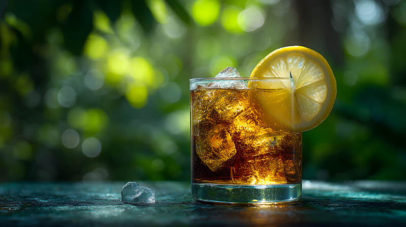 阳光下的冰镇柠檬可乐图片