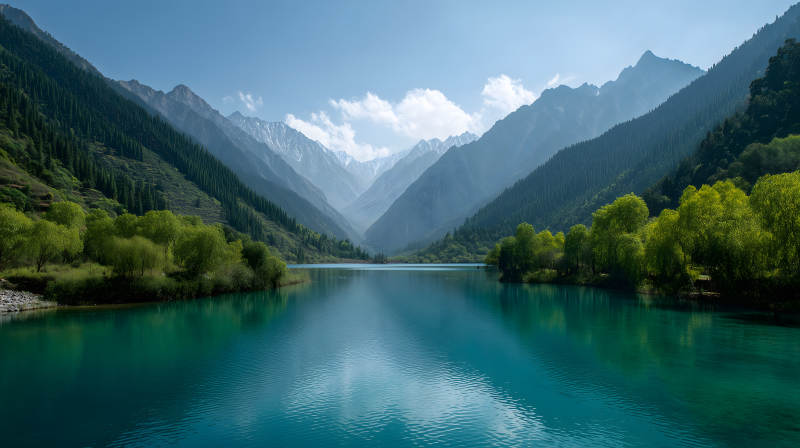 宁静祥和的高山湖泊图片