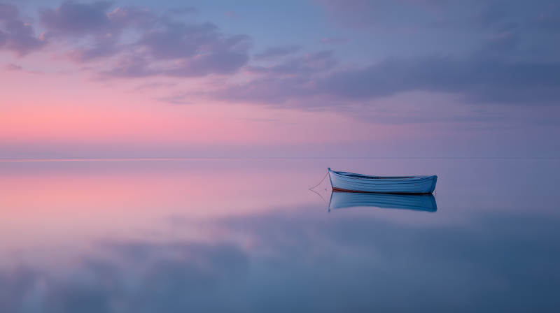 平静水面上的小船图片