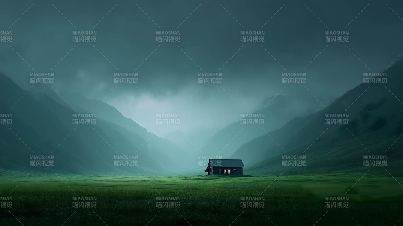 幽静山谷中的小屋图片