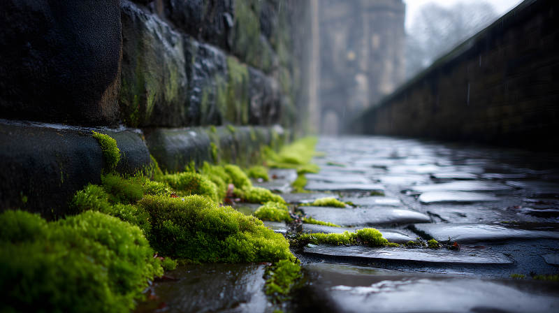 雨后青苔石板路图片