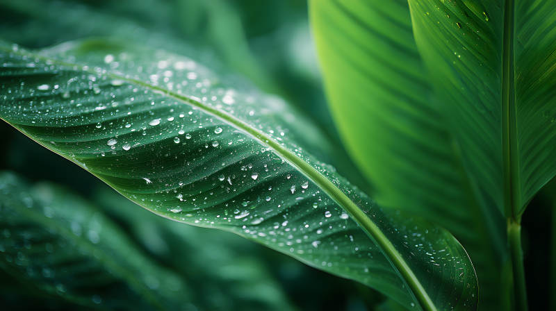 雨后绿叶上的水珠图片