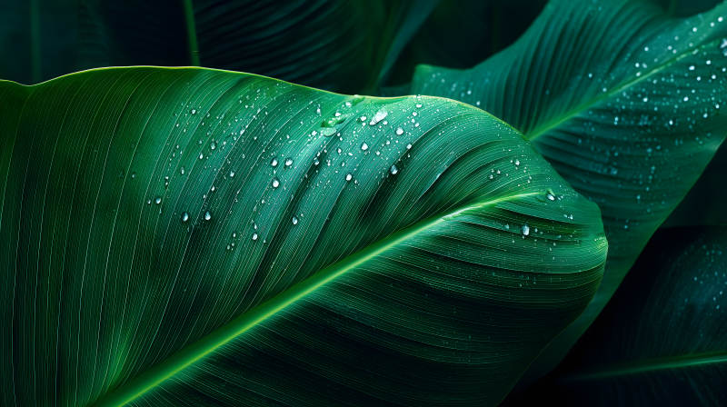 雨后翠绿的芭蕉叶图片