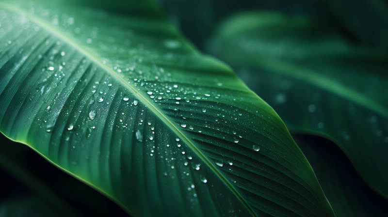 雨后翠绿的热带叶片图片