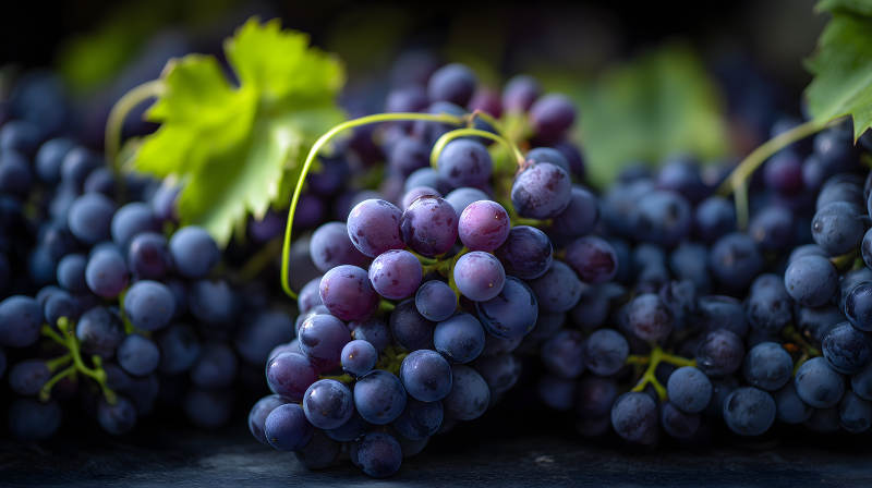 新鲜丰收的紫黑色葡萄图片