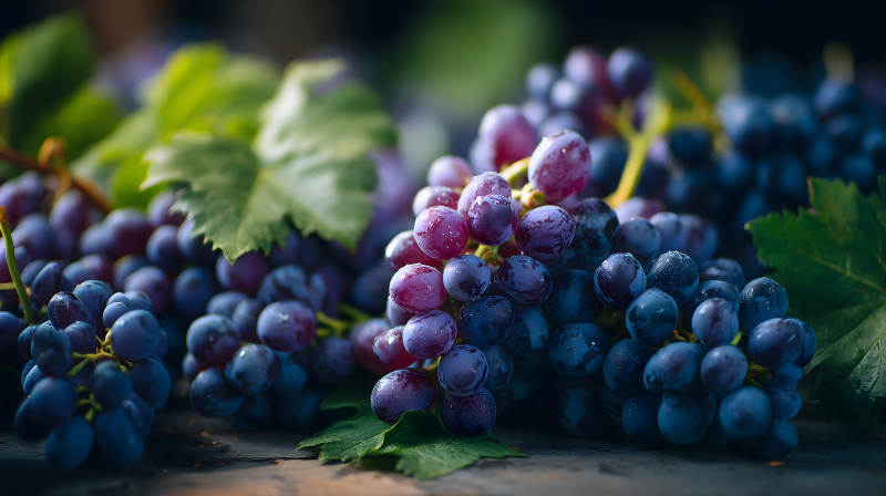 新鲜丰收的紫葡萄图片